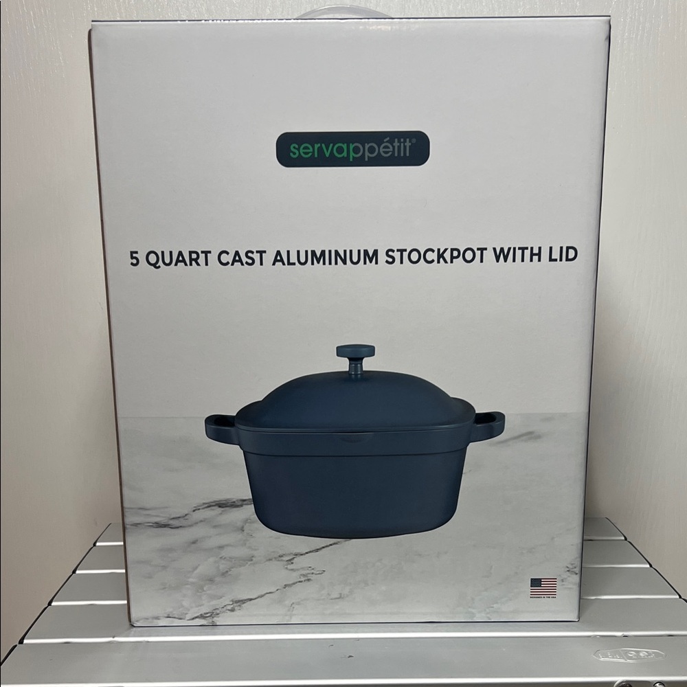Servappetit 5 Quart Blue Cast Aluminum Stockpot with Lid